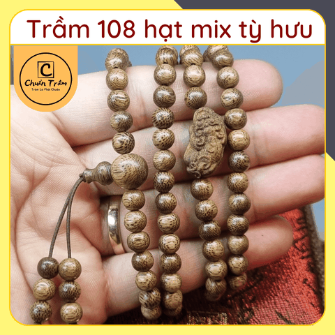 Vòng Tay Trầm Hương 108 hạt Chuẩn Trầm, vòng tay 108 hạt trầm tốc mix nhiều loại