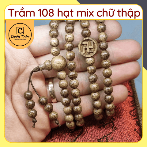 Vòng Tay Trầm Hương 108 hạt Chuẩn Trầm, vòng tay 108 hạt trầm tốc mix nhiều loại