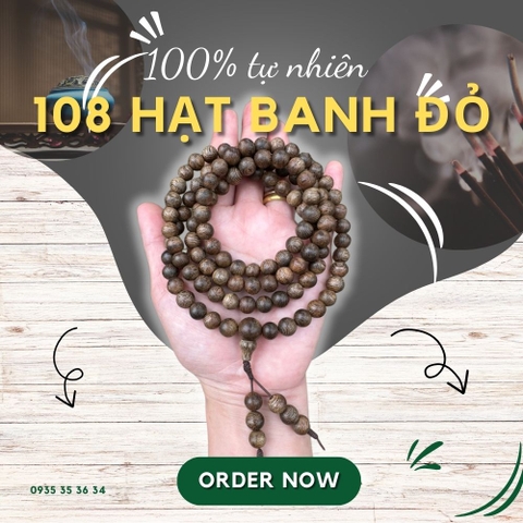 Vòng tay trầm hương 108 hạt banh đỏ Campuchia cao cấp - Chuẩn Trầm