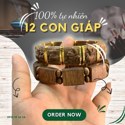 Vòng tay trầm hương 12 con giáp tự nhiên - Chuẩn Trầm
