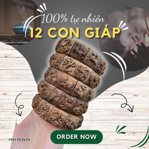 Vòng tay trầm hương 12 con giáp tự nhiên - Chuẩn Trầm