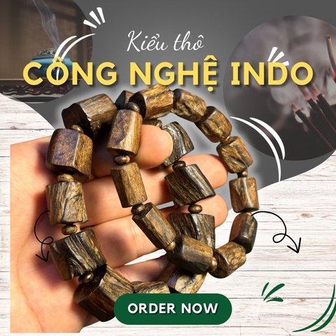 Vòng tay trầm hương công nghệ Indonesia kiểu thô dầu nhiều chìm nước - Chuẩn Trầm