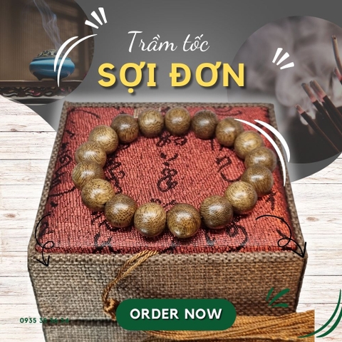 Vòng tay trầm hương đơn tốc vườn - Chuẩn Trầm
