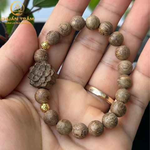 Vòng tay trầm hương tự nhiên Khánh Hòa mix vàng 18K cao cấp - Chuẩn Trầm