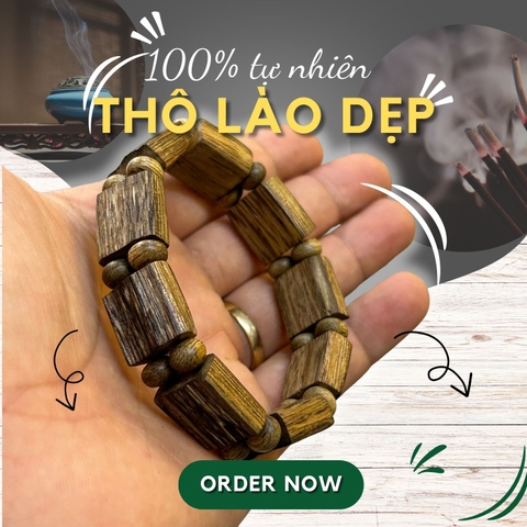 Vòng tay trầm hương banh Lào kiểu thô dẹp - Chuẩn Trầm