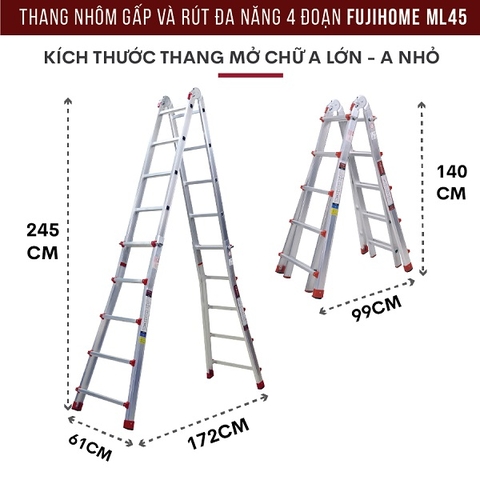 Thang nhôm gấp và rút đa năng 4 đoạn FUJIHOME ML45