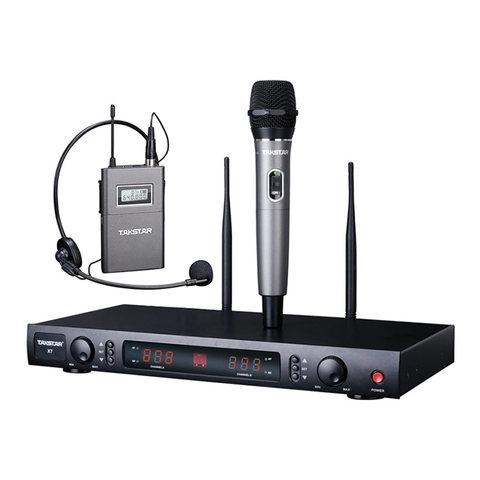 Bộ micro không dây tầm xa cài đầu, cài ve áo UHF hai kênh X7PP