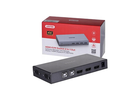 Bộ chuyển đổi 2-1 KVM HDMI 2.0 UNITEK V307A 4K60hz