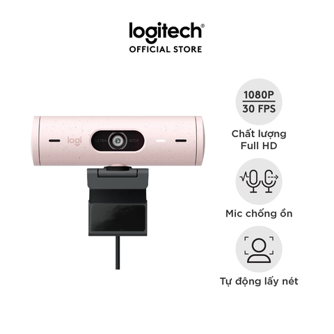 Webcam Logitech Full HD Brio 500 (Hồng) (960-001433)