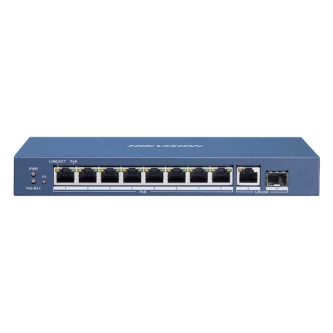 Hikvision Switch POE GIGABIT 8 cổng PoE 1000M, 1 cổng uplink 1000M, 1 Cổng SFP 1000M Layer 2 DS-3E0510P-E/M