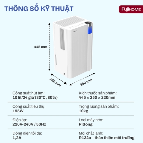 Máy hút ẩm dân dụng Fujihome DH10NEW