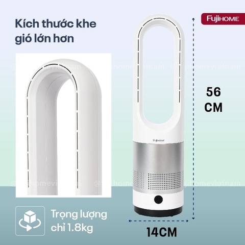 Quạt không cánh mini, lọc không khí khử khuẩn Anion + UV kết nối WIFI Fujihome BF18