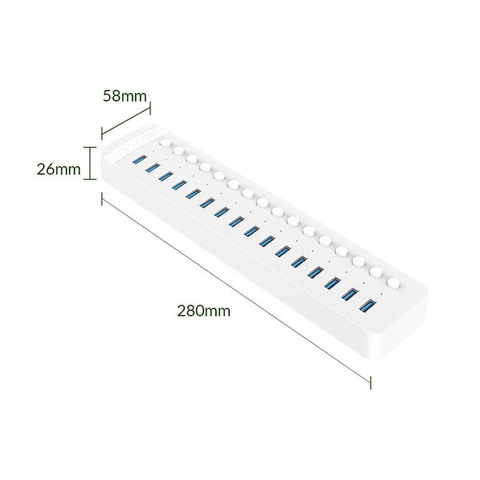 Bộ chia USB HUB 16 cổng USB 3.0 với các công tắc riêng lẻ CT2U3-16AB-WH