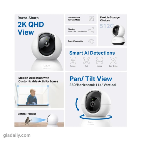 Camera Wi-Fi quay/quét Tapo C220 2K QHD AI trong nhà - Giá Đại Lý
