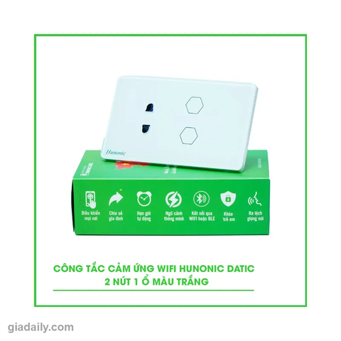 Công tắc cảm ứng WiFi Hunonic Datic 2in1 - 2 nút 1 ổ cắm - Giá Đại Lý