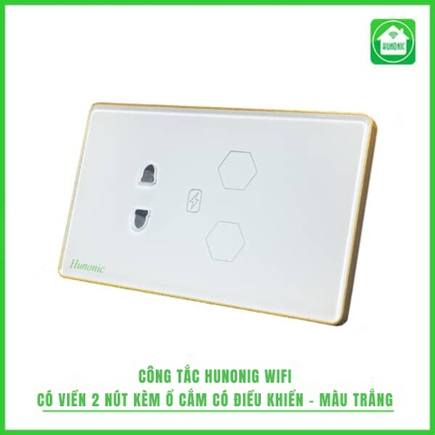 Công tắc cám ứng WiFi Hunonic 2 Nút 1 ổ, HCN (Trắng) (HN02SMCT)