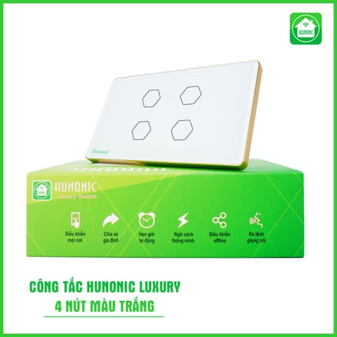 Công Tắc Thông Minh Hunonic Luxury (Hình Chữ Nhật) (Trắng) (4 Nút)