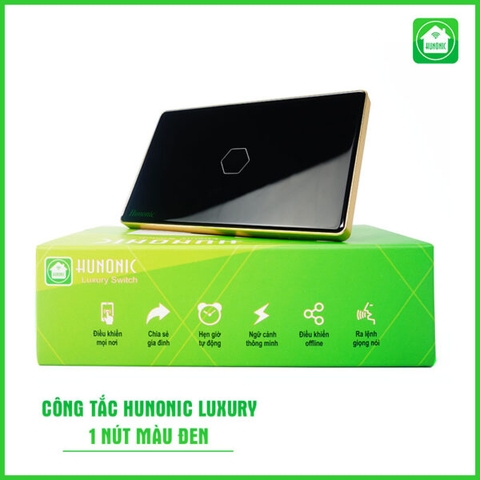 Công Tắc Thông Minh Hunonic Luxury (Hình Chữ Nhật) (Đen) (1 Nút)