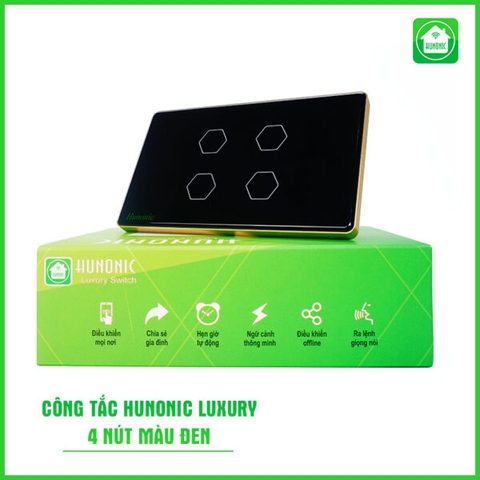 Công Tắc Thông Minh Hunonic Luxury (Hình Chữ Nhật) (Đen) (4 Nút)