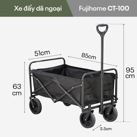 Xe kéo dã ngoại gấp gọn du lịch, cắm trại Fujihome CT-100