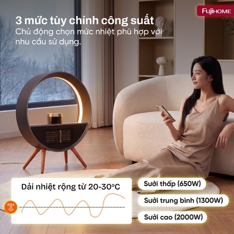 Fujihome FH02RLUX – Máy sưởi gốm để bàn 2000W ra lệnh giọng nói, giá đại lý