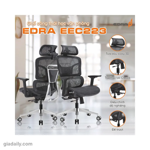 Ghế công thái học E-Dra EEC223 Đen (lưng lưới 2 mảnh, tay 3D) - Giá Đại Lý