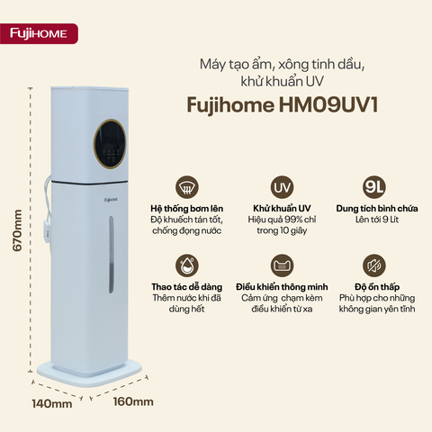 Máy tạo ẩm, xông tinh dầu, khử khuẩn UV Fujihome HM09UV1