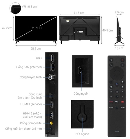 Tivi QLED TCL Full HD 32 inch 32S5K Mới 2025
