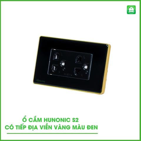 Ổ CẮM THÔNG MINH HUNONIC S2 CÓ TIẾP ĐỊA VIỀN VÀNG (Đen) (HNSSK02D)