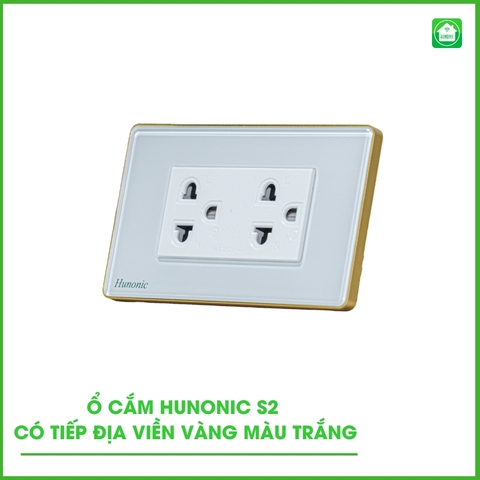 Ổ CẮM THÔNG MINH HUNONIC S2 CÓ TIẾP ĐỊA VIỀN VÀNG (Trắng) (HNSSK02T)