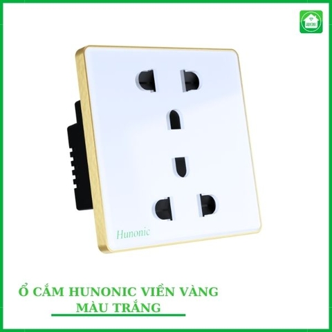 Ổ cắm Hunonic vuông viền vàng (Trắng) (HNVSK02VT)