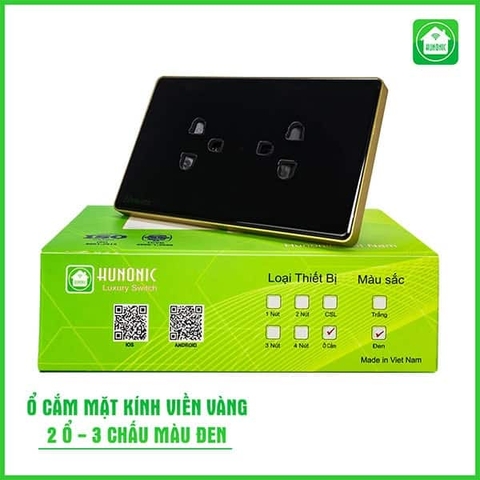 Ổ cắm Hunonic có tiếp địa viền Vàng (Đen) (HNLSK02D)