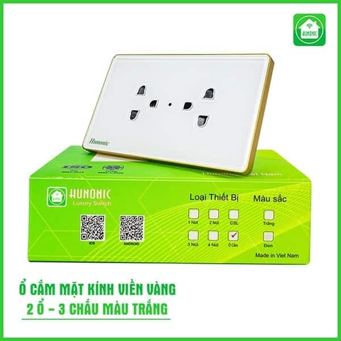 Ổ cắm Hunonic có tiếp địa viền Vàng (Trắng) (HNLSK02T)