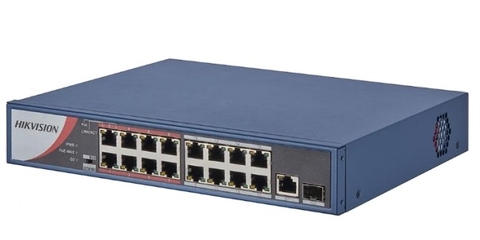 Hikvision Switch mạng 16 cổng PoE 100M, 1 cổng uplink 1000M, 1 cổng SFP độc lập 10/100/1000M , Layer 2 DS-3E0318P-E/M(B)