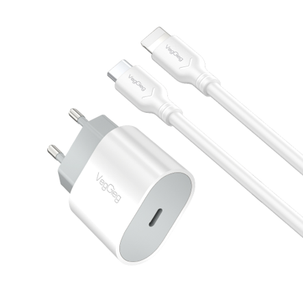PD20W fast charger + USB-C to Lightning white data cable 1.2M EU set - V-M102
