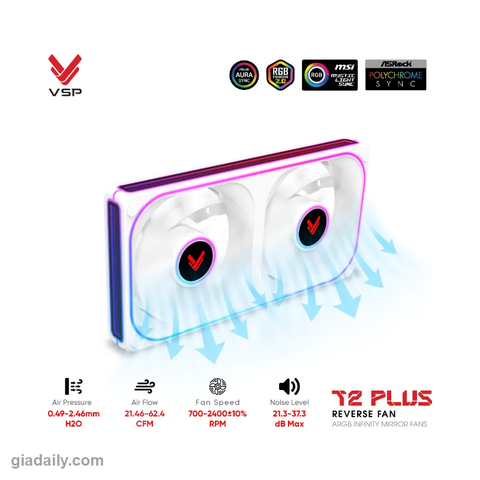 Quạt Tản Nhiệt VSP T2 PLUS Reverse Fan ARGB Infinity Mirror Trắng - Giá Đại Lý