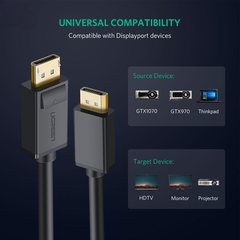 Cáp Displayport sang Displayport 3m chính hãng Ugreen UG-10212