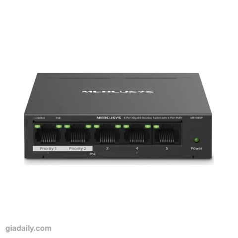 Switch PoE 5 cổng Mercusys MS105GP 4 cổng PoE+ 65W - Giá Đại Lý