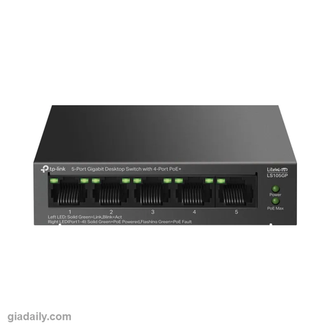 Switch PoE LiteWave 5 cổng Gigabit TP-Link LS105GP 4 cổng PoE+ 65W - Giá Đại Lý