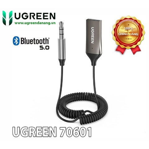 Bộ thu Bluetooth 5.0 cho ô tô, cáp lò xo dài 1,5M hỗ trợ Mic cổng 3.5mm Ugreen 70601 cao cấp