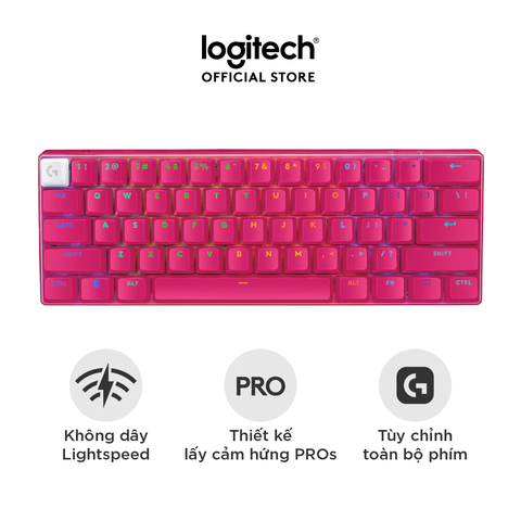 Bàn phím Gaming Không dây Logitech G PRO X 60 LIGHTSPEED 60% RGB Switch GX Tactile (Hồng) (920-011954)