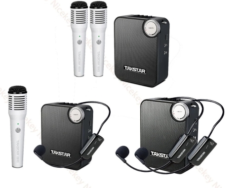 Loa trợ giảng E500W phiên bản sử dụng một micro không dây cài đầu và một micro không dây cầm tay