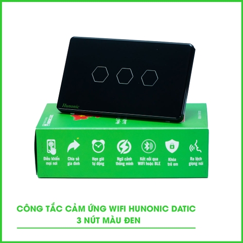Công tắc cảm ứng WiFi Hunonic 3 Nút, HCN (Đen) (HN03SCD)