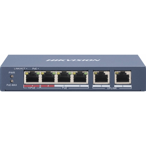Hikvision Switch mạng Hi POE 4 cổng 100M, 2 cổng uplink 10/100M , Layer 2 DS-3E0106HP-E