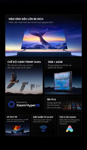Tivi Xiaomi Redmi X85 (Max 85) 85 inch - Tiết kiệm điện, 4K, 144Hz, MEMC, Bản 2025