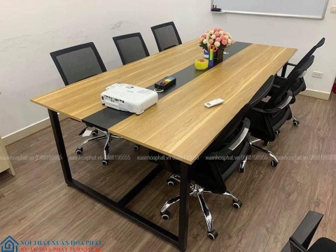 Bàn Phòng Họp Chân Sắt Đen Mặt Gỗ Công Nghiệp BHĐ_240