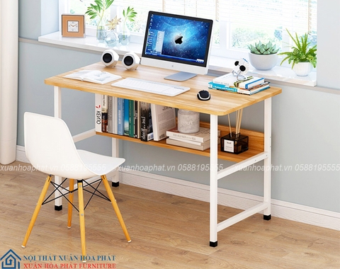 Bàn Làm Việc Chân Sắt 1m2 Có Kệ Dưới BLV_01