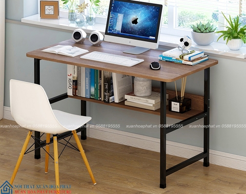 Bàn Làm Việc Chân Sắt 1m2 Có Kệ Dưới BLV_01