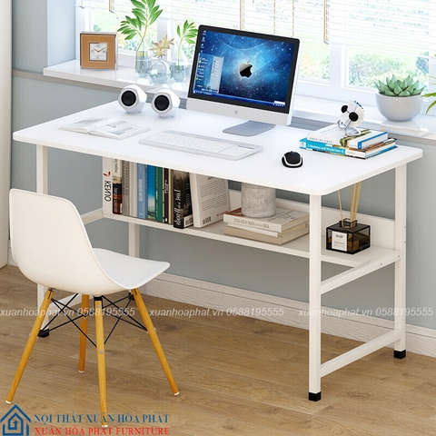 Bàn Làm Việc Chân Sắt 1m2 Có Kệ Dưới BLV_01