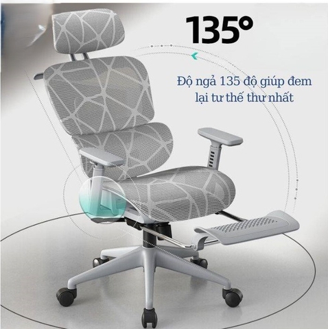 Ghế Xoay Văn Phòng, Ghế CTH, Ghế Làm Việc Có gác Chân LM186A Màu Ghi